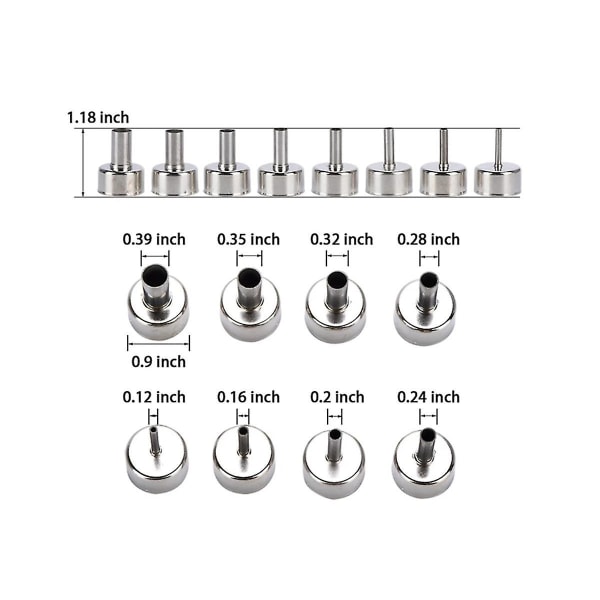 9 kpl/setti Kuumailmapuhaltimen suuttimet -työkalu Eri kokoisia suuttimia malleille 8858 8898 858d 8586 Monitoiminen