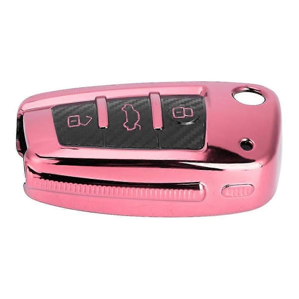 Foldbar Nøglebrik Etui Beskyttelse TPU Kulfiber Stil til A3 S3 2005 til 2017 Pink