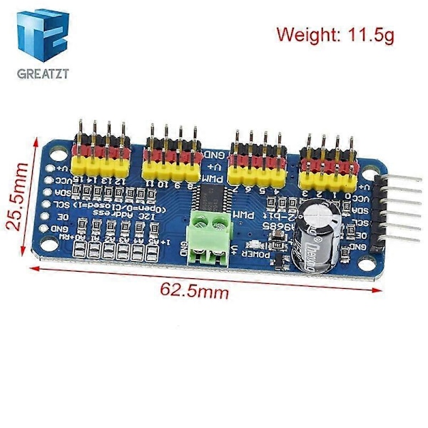 PCA9685PW 16-kanavainen 12-bittinen PWM-servohallintamoduuli I2C-liitäntä Raspberry Pi:lle