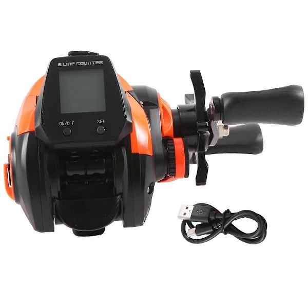 Elektronisk Baitcasting Fiskehjul LED-skærm USB og Solar Opladning 7.2:1 Hav Saltvandshjul Orange Højre