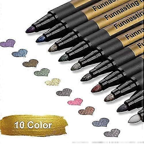 Metallic Marker Penne, Funnasting Sæt Med 10 Assorterede Farver Malepenne Kunstmarkere Til Kortfremstilling, Scrapbooking