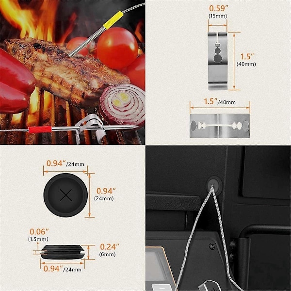 2-pakning Kjøttprobe for Wood Pellet Grill, med probegjennomføring og temperaturprobeklips