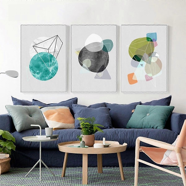 Wekity Geometrisk Patchwork 1 Væghængt Canvas Print Poster, Enkel Abstrakt Akvarel Kunsttegning Dekoration til Hjemmet Stue Soveværelse Kontor og Børn