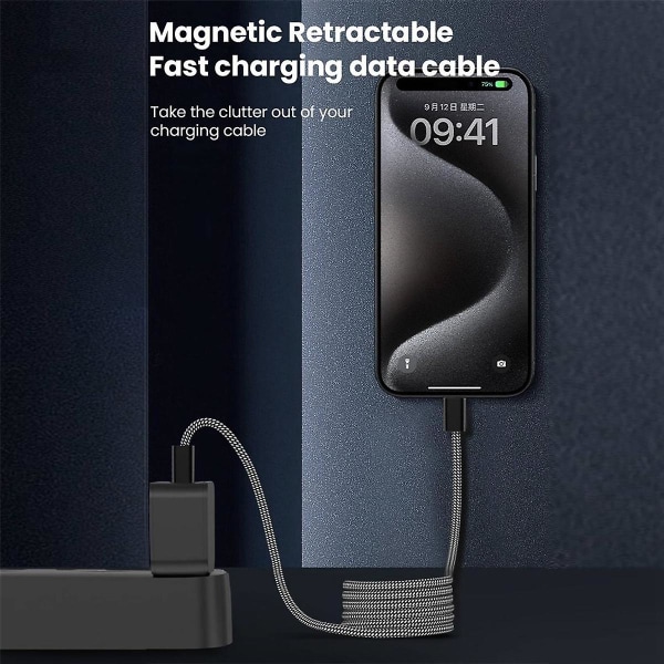 USB-C till USB-C 100W Magnetisk Snabbladdningskabel Självrullande USB Typ C Snabbladdningsdatakabel För Och