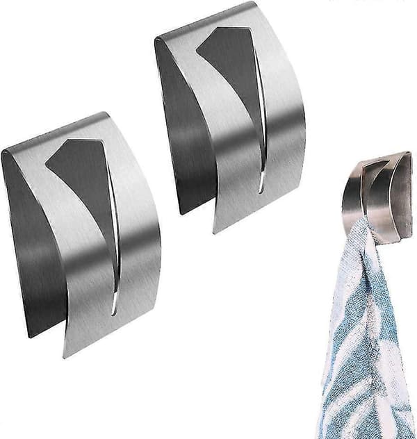 Badeværelses håndklædeholder Køkken håndklædeholder Solid køkken håndklædekrog Klæbende rustfrit stål, selvklæbende krog til badeværelset, 2 stk.