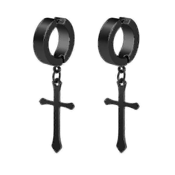 Ikke-piercede Clip On Kors Dingle Hoop Øreringe Sæt, Rustfrit Stål Uden Piercing