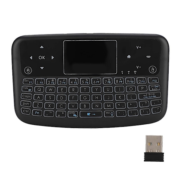 Mini Touch -litteä taustavalaistu 2.4G -painikkeella varustettu langaton näppäimistö vasemmalla ja oikealla hiiren näppäimellä