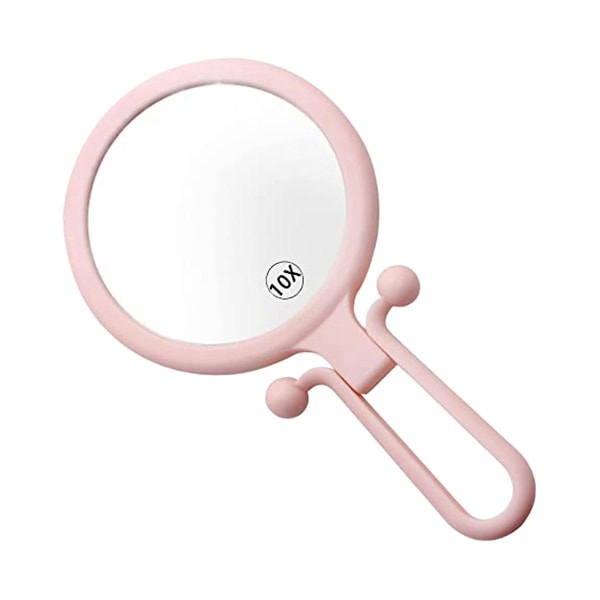 10x Handheld Magnifier, Double Sided Folding , Portable Handheld Mirror With Adjustable Handle(pink