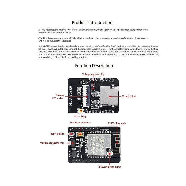 Esp32-cam Utviklerkort + OV2640 Kameramodulsett 520kb + 4m Psram 32mbit Wifi + Bluetooth Ultra Lav