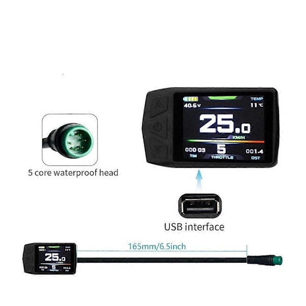 Elektrisk Cykel KT-TF01U LCD Display Meter 24V 36V 48V Vandtæt Tilslutningsstik Ebike Intelligent Display med USB