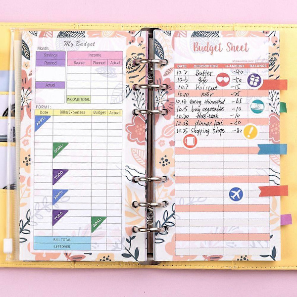 Budget Binder A6 PU Læder Notesbog Planner Organizer Mørkegrøn 27 dele
