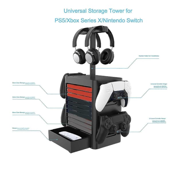 Vertikal Spillagringshylle Multifunksjonell Headset Spilldiskholder for PS5 Spill