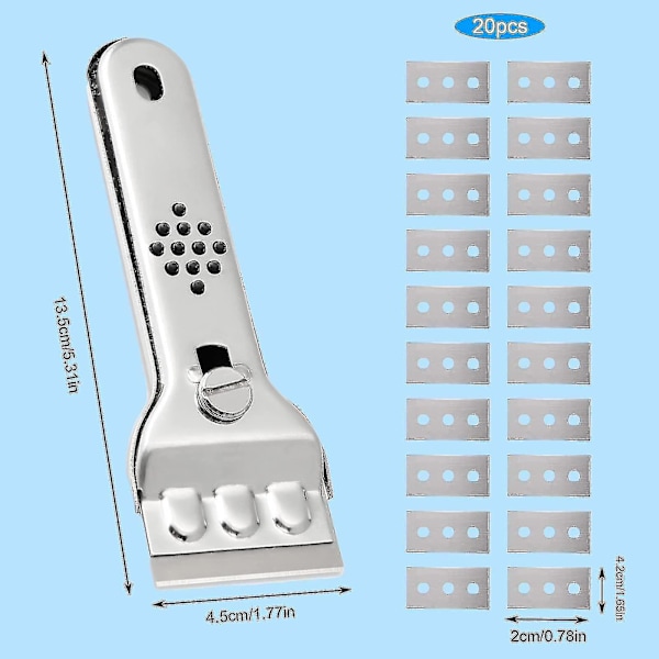 Glaskeramisk Kogeplade Skraber Rustfrit Stål Glasskraber Induktion Kogeplade Skraber Kogeplade Skraber Med 20 Blade, Til Vinduer/Spejl