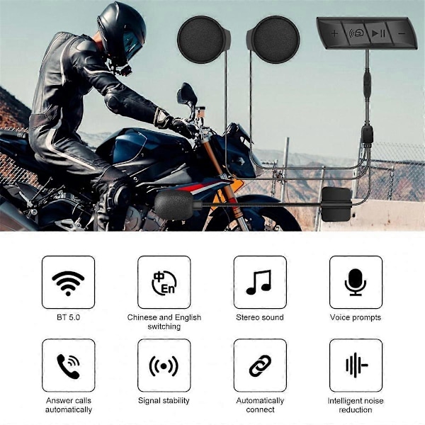 Trådlösa hjälmhörlurar Musikhögtalare IPX7 Vattentät Bluetooth 5.0 Laddningsbar hjälm Intercom Mo