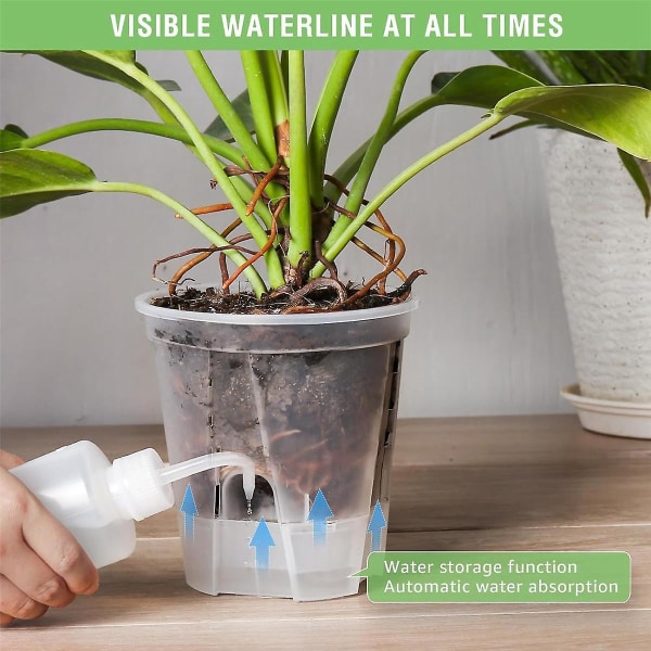 6 tommer gennemsigtige plasthavepotter Selvvandende plantekummer, 5-pack planteplantepotter i plast med