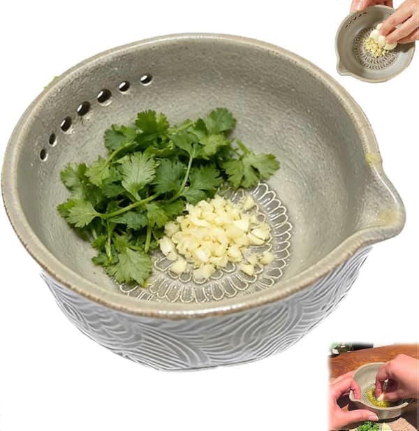 Håndlavet hvidløgsrive X urteskål, urteskål til hvidløg, keramisk hvidløgsrive, Ma 2Pcs