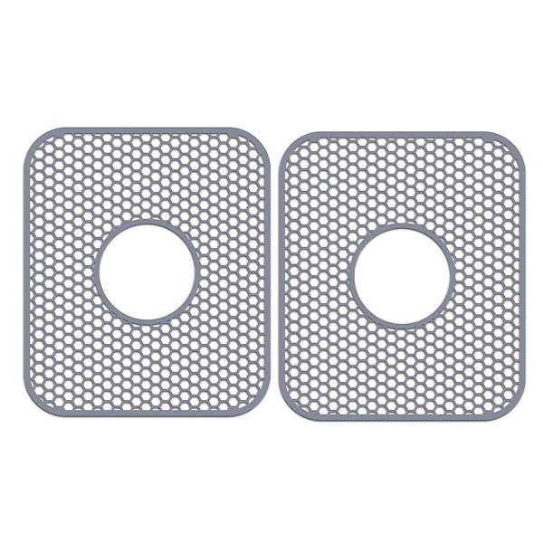 Silikon vaskmatte, 2-pakke vaskbeskyttere for kjøkkenvask med bakre avløp, sammenleggbar ikke-varmebestandig