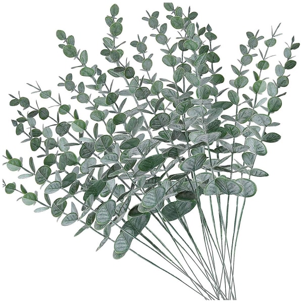 20 stk kunstige eukalyptusstængler Blade Falske Grågrønne Eukalyptuser Plantegrene Faux Grønt