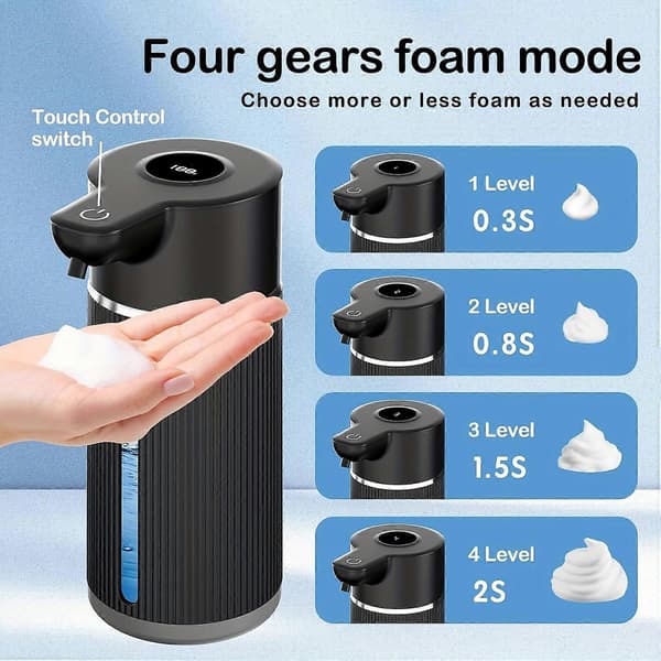 USB Genopladelig Automatisk Sæbedispenser med LED-Display, 4 Justerbare Tilstande, hvid (Skum)