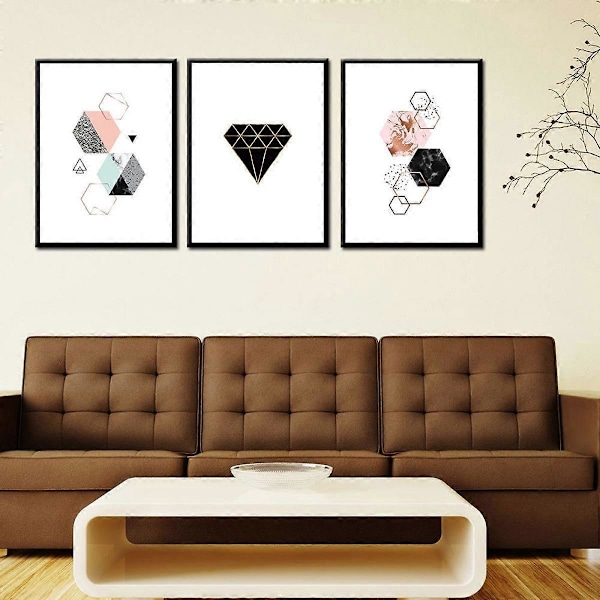 Wekity Marmortextur Geometrisk Patchwork 2 Väggkonst Canvas Print Poster, Enkel Abstrakt Konst Ritning Dekoration för Hem Vardagsrum Sovrum Kontor och Ch