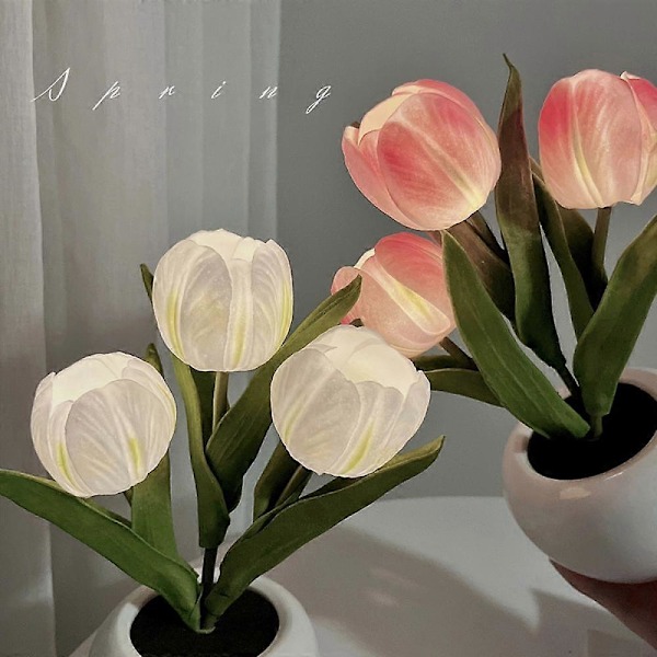 LED Tulip Nattlampe, Luksuriøs LED Nattlampe med Kreativt Tulipmønster, Mykt Lys og Materialer av Høy Kvalitet, Ideell for Soverom, Studierom/Stue
