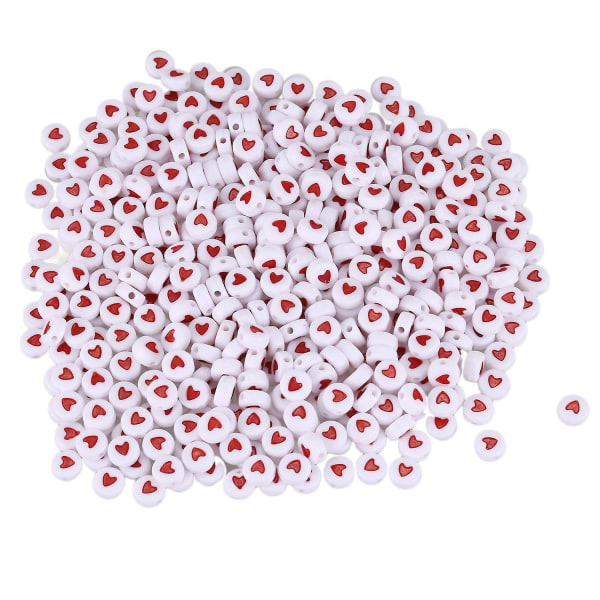 500 kpl Valkoinen Punainen Love Heart Akryyli litteät pyöreät helmet 7mm (2/8") Halk.