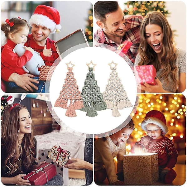 3 stk. Juletræ Makramé DIY Kit, Håndlavet Makramé Vævet Juletræ Gave