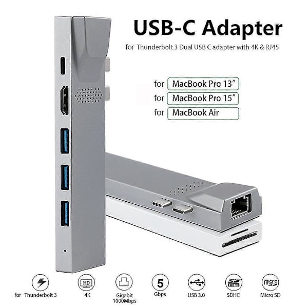 USB-C Hub TF-läsare HDMI-kompatibel USB 3.0 Adapter för MacBook Pro Thunder-bolt