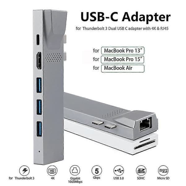 USB-C Hub TF-lukija HDMI-yhteensopiva USB 3.0 -sovitin MacBook Pro Thunder-boltille