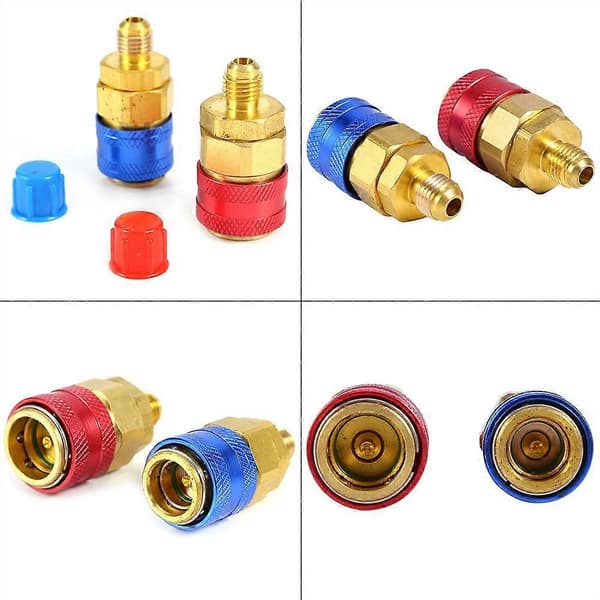 R134a Auto Bil Hurtigkobling Messingadaptere Lav & Høj Side AC Manifold