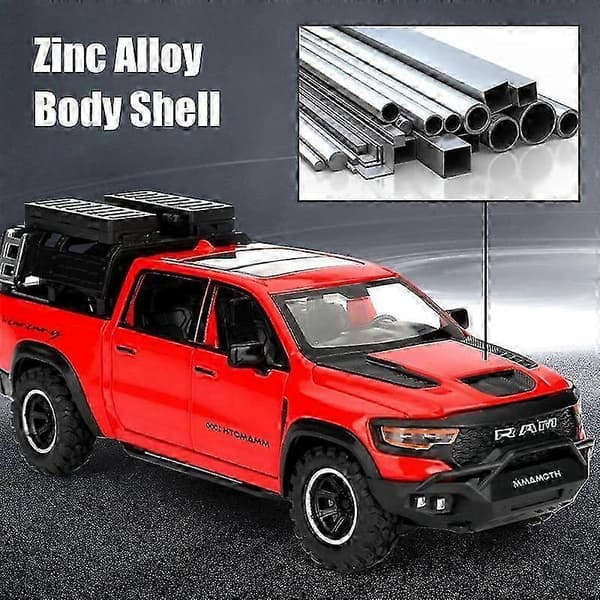 1:32 Dodge RAM Mammoth Pickup Truck Off Road Legering Legetøjsbil Model Lyd & Lys Træk Tilbage Samling Gave Til Drenge Børn