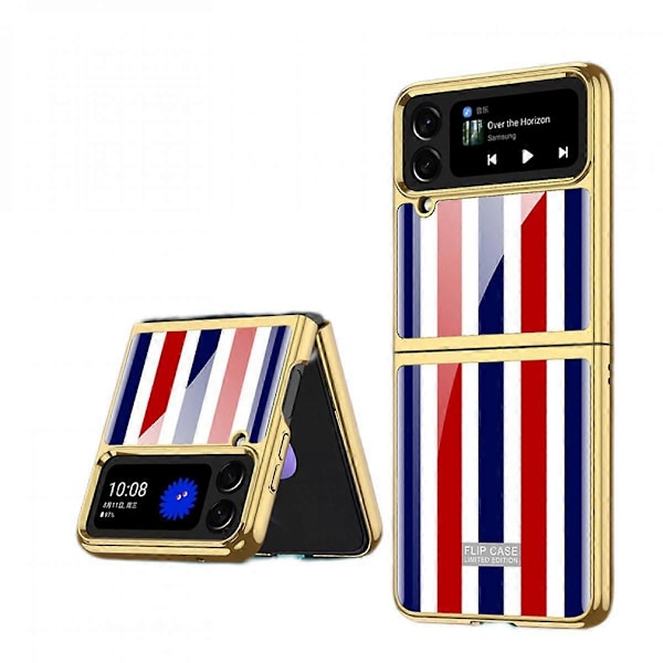 Samsung Z Flip 4 -kotelo, Ultra-ohut karkaistu lasi puhelimen kotelo suojakannen muodikkaalla sähköpinnoitetulla PC-takakannella
