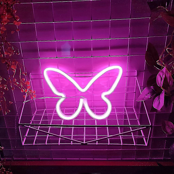 USB eller 3-AA batteridrevne neon LED-lys for borddekorasjon, jenterom, veggdekor, barnebursdag, bryllupsfestutstyr (rosa)