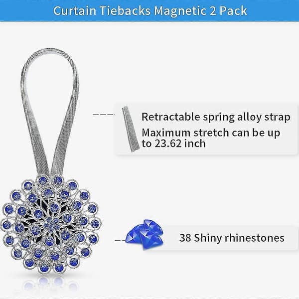 Gardin Tie Backs Magnetisk 2 Pak 32 Krystaller Fleksibel Gardin Tiebacks Reb