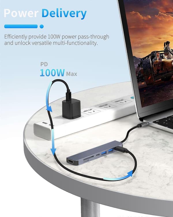 7-i-1 USB C-hub USB C-adapter TF/SD-kortleser USB-hub for bærbar PC