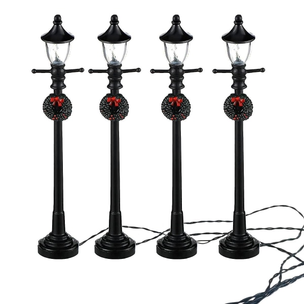 4stk Mini Jul Lampe Stolpe Tog Lampe Miniatyr Dekorativ Street Light For Diy Dollhouse Village