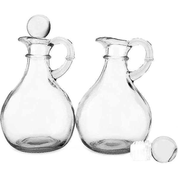 Rund Oljedispenserflaske i Glass med Propp - Sett med 2 - Olje- og Eddikflasker