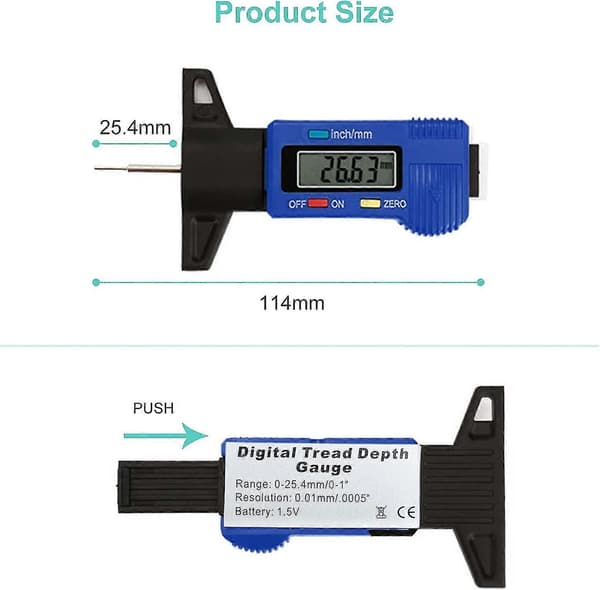 Digital Dækmønsterdybdemåler Caliper LCD 0-25,4 mm Digital Dækmønsterdybdemåler (blå)