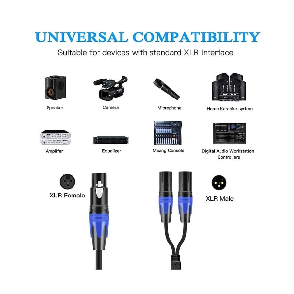 XLR-jakokaapeli, 1 naaras XLR - 2 uros XLR Y-kaapeli tasapainotettu mikrofonijakokaapeli äänen sovitin