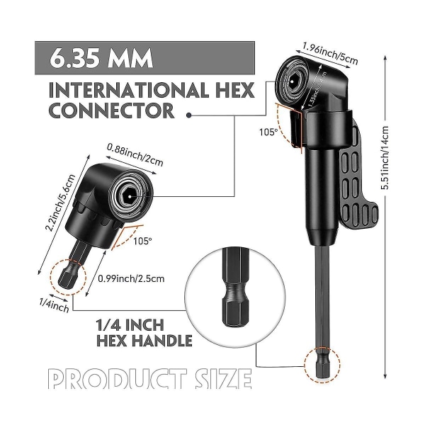 14 stk Fleksibel Borbit Forlænger Sæt 1/4 Tomme Hex Bøjbar Borbit Forlænger 105 Grads Retvinklet Bor 90 Grads Retvinklet