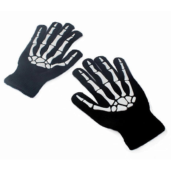 Unisex Skelett Dödskalle Halvfingerhandskar Självlysande Halloween Stickade Vantar Present