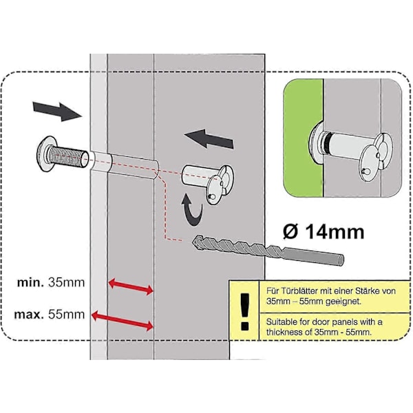 Dørkigger messing 14 mm til hoveddør, antikt look til montering i dørblade på 35-55 mm, bred vinkel 200 med overvågningsdæksel 14mm Bronze