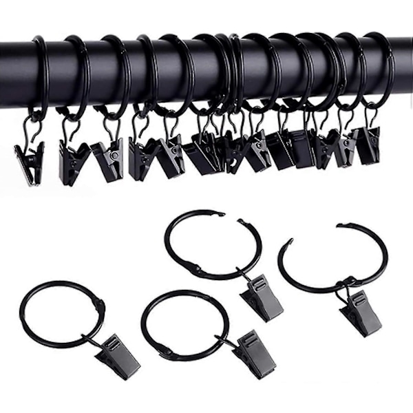 25 st 38 mm Diameter Multipurpose Gardinklämma Gardinring Duschdraperikrok Ringtillbehör (Svart)
