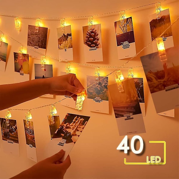 LED Foto Clip String Lights Batteridrevet Billedophæng Lys med 40 Foto Clips Perfekt til Ophængning af Billeder, Noter, Kort, Memoer og Kunstværker