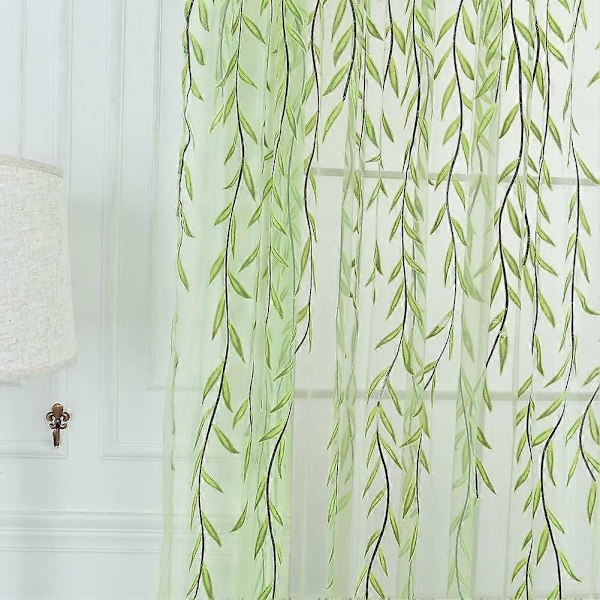 Willow Voile -tylli-ikkunaverho, läpikuultava voile-paneeliverho, 100 cm x 200 cm (Vihreä B)