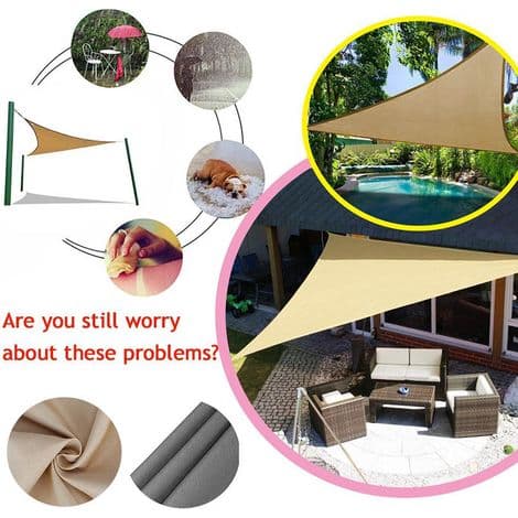 3x3x3 meter Beige Trekantet Solsejl i PES Markise til Have Terrasse UV-resistent Solskærm