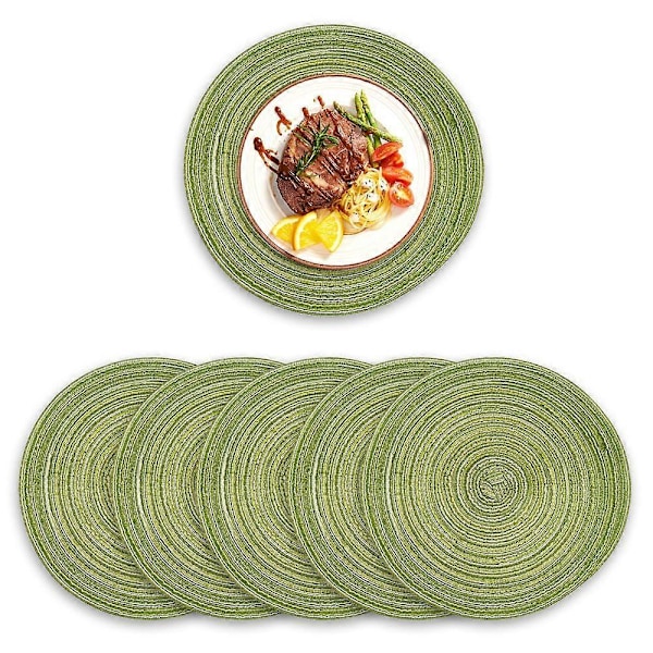 Pyöreät tablettien aluset, 6 kpl, puuvillaiset kudotut tabletit, lämmönkestävät, liukumattomat, pestävät pöytätabletit ruokapöydälle, 7 tuumaa - Vihreä