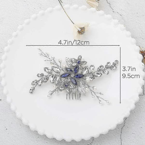 Bröllopshårkam Blå Strass Brudhåraccessoarer För Brud Och Brudtärnor Bröllopshårstycke Silver