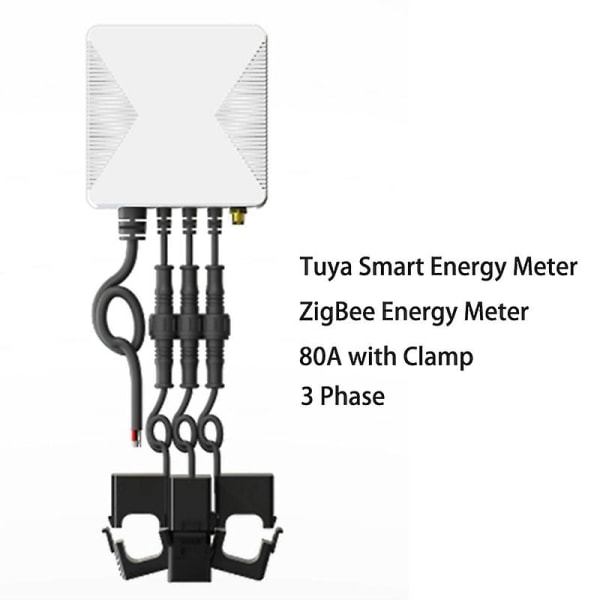 Tuya Smart 3-fas Zigbee energimätare Kwh Powers Monitor 80a med klämströmtransformator