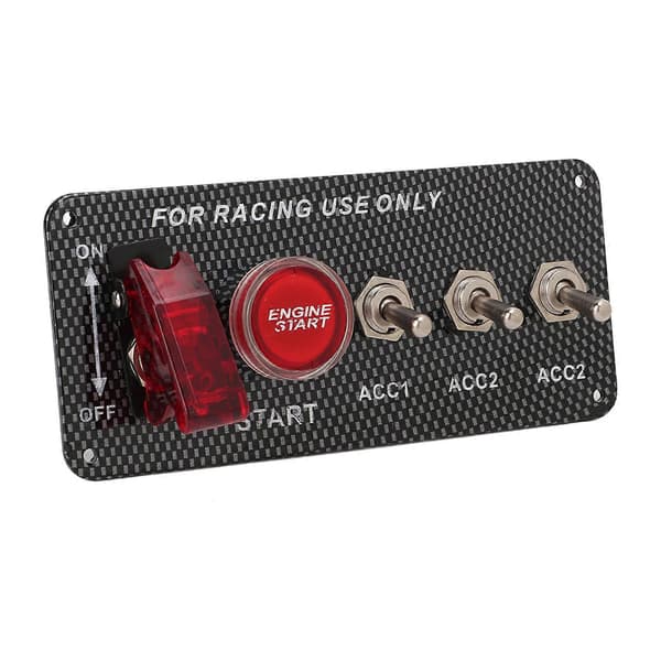 Bilmotor Tænding Trykknap Vippekontakt Panel 12V 40A Kulfiberstil Universal Plug and Play